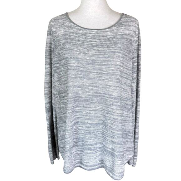 Eileen Fisher Gray Long Sleeve Knit Organic Cotton Linen Blend High Low Shirt - Picture 1 of 11